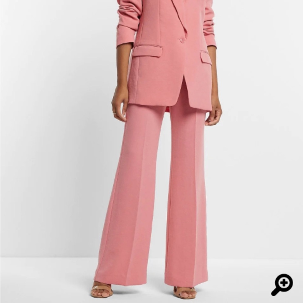 Express Pink Super High Waisted Twill Flare Trouser Pants - Picture 9 of 9